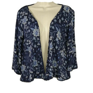 Old Navy Jacket Cover Up Open Front Girls Size XL 14 Blue Floral Long Sleeve